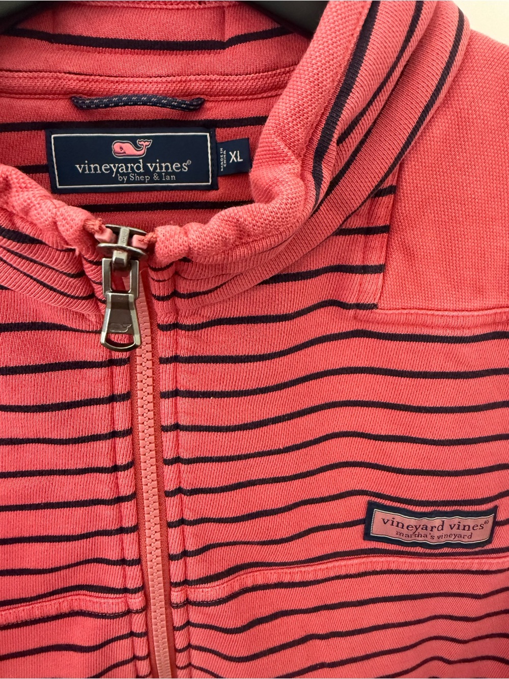 Vineyard Vines Mens Nantucket Red and Navy Striped Shep Shirt - 3 Quarter Zip